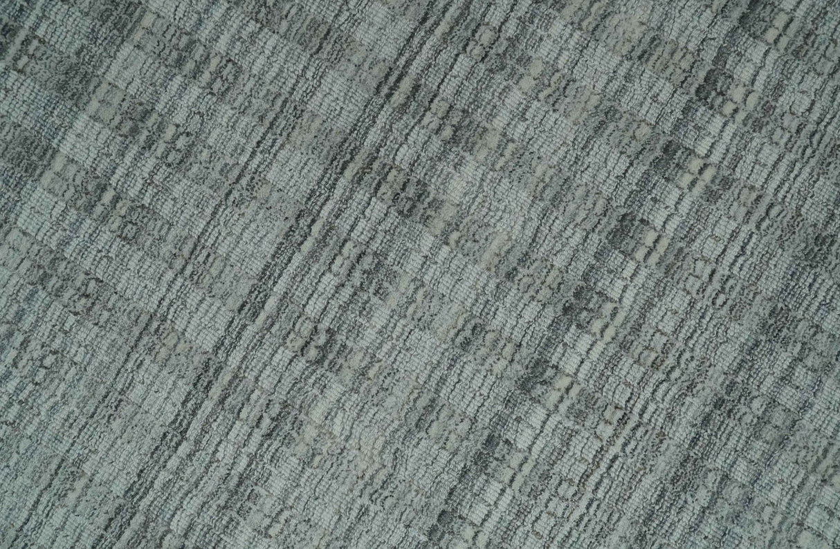 Hand Made 8x10 Modern Stripes Charcoal And Gray Blended Wool  Area Rug