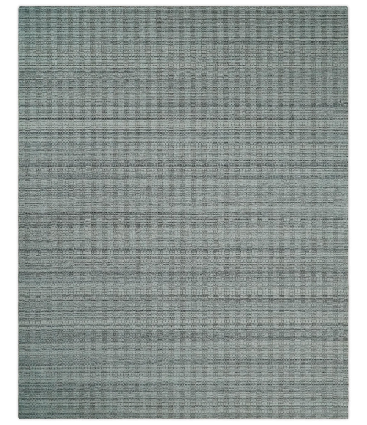 Hand Made 8x10 Modern Stripes Charcoal And Gray Blended Wool  Area Rug