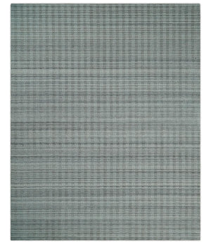 Hand Made 8x10 Modern Stripes Charcoal And Gray Blended Wool  Area Rug
