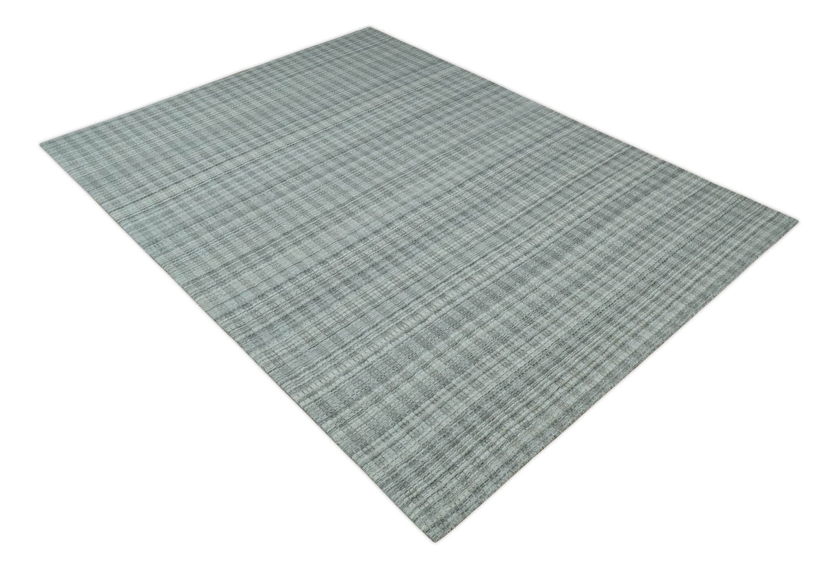 Hand Made 8x10 Modern Stripes Charcoal And Gray Blended Wool  Area Rug