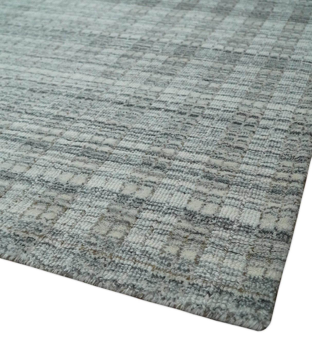Hand Made 8x10 Modern Stripes Charcoal And Gray Blended Wool  Area Rug