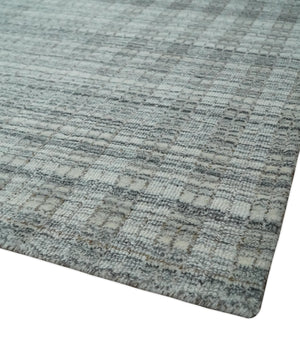 Hand Made 8x10 Modern Stripes Charcoal And Gray Blended Wool  Area Rug