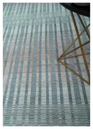 Hand Made 8x10 Modern Stripes Peach, Gray and Silver Blended Wool Area Rug