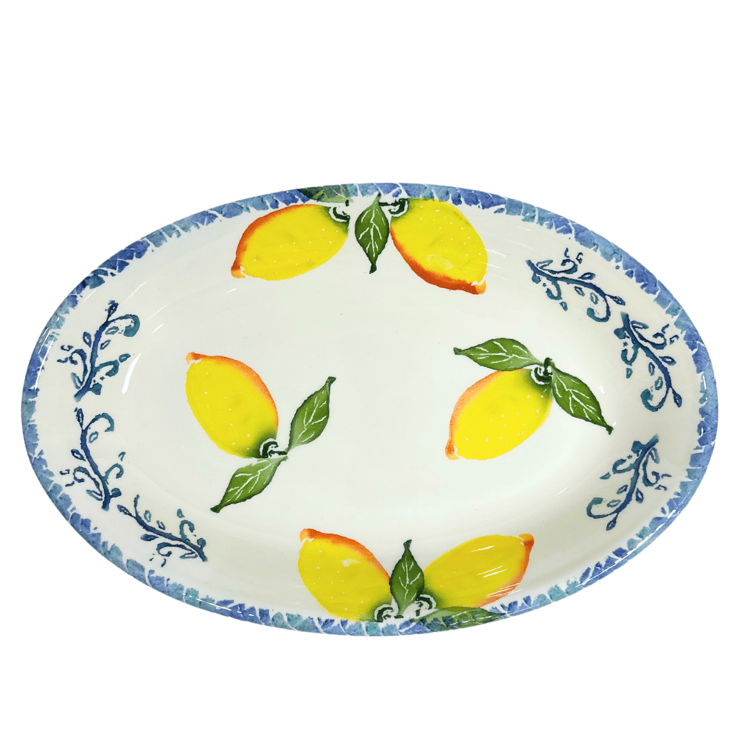 Hand-Painted-Italian-Ceramic-Oval-Platter-Scalloped-Lemons-Serving-Platters