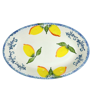 Hand-Painted-Italian-Ceramic-Oval-Platter-Scalloped-Lemons-Serving-Platters