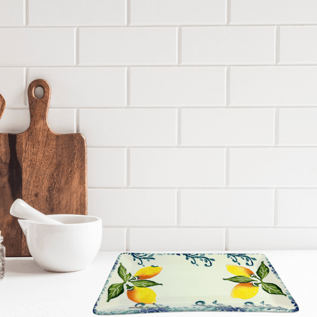 Hand Painted Italian Ceramic Rectangular Platter Lemons - Tuesday Morning - Serving Platters