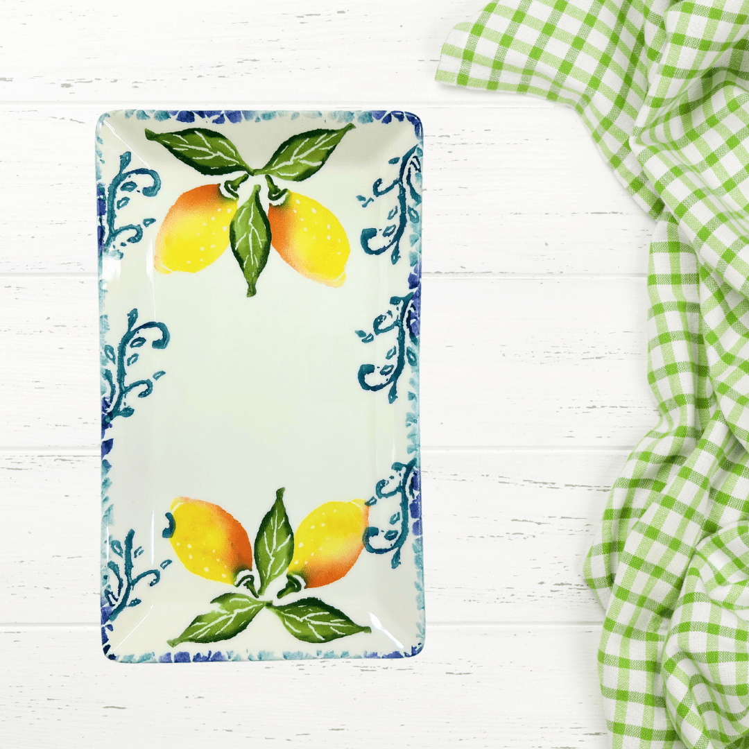 Hand Painted Italian Ceramic Rectangular Platter Lemons - Tuesday Morning - Serving Platters