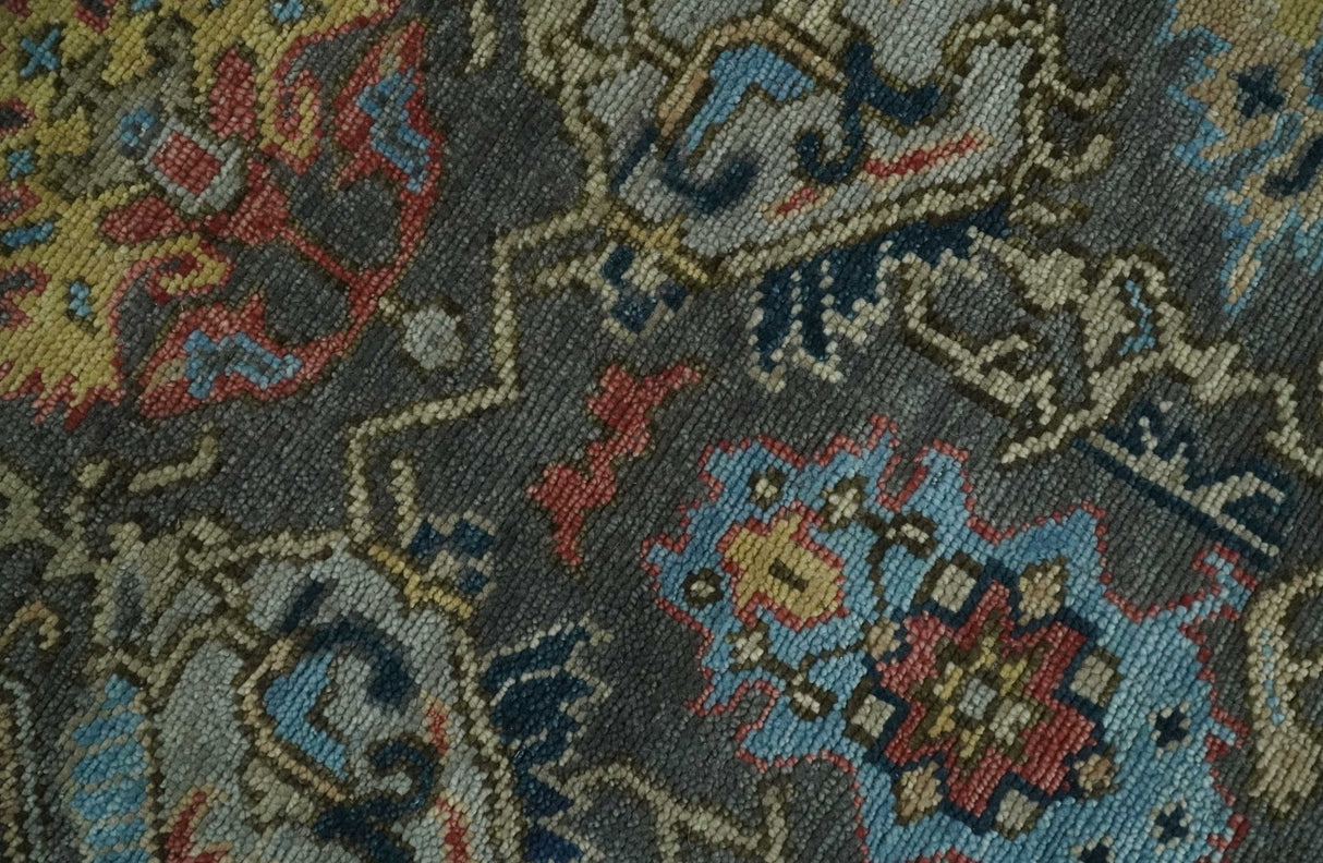 Hand Spun Wool Traditional Legacy Oushak Blue, Rust and Charcoal Area Rug
