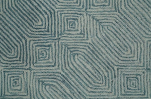 Modern Contemporary Style Teal and Ivory Hand Tufted Wool Area Rug