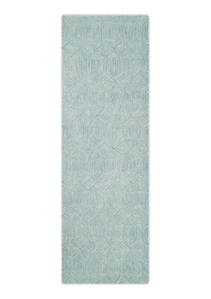 Modern Contemporary Style Teal and Ivory Hand Tufted Wool Area Rug