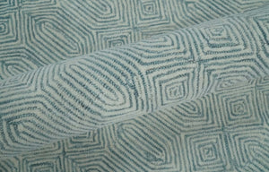 Modern Contemporary Style Teal and Ivory Hand Tufted Wool Area Rug