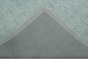 Modern Contemporary Style Teal and Ivory Hand Tufted Wool Area Rug