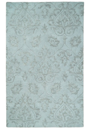 Contemporary Hand Tufted Silver and Blue Modern Wool Area Rug
