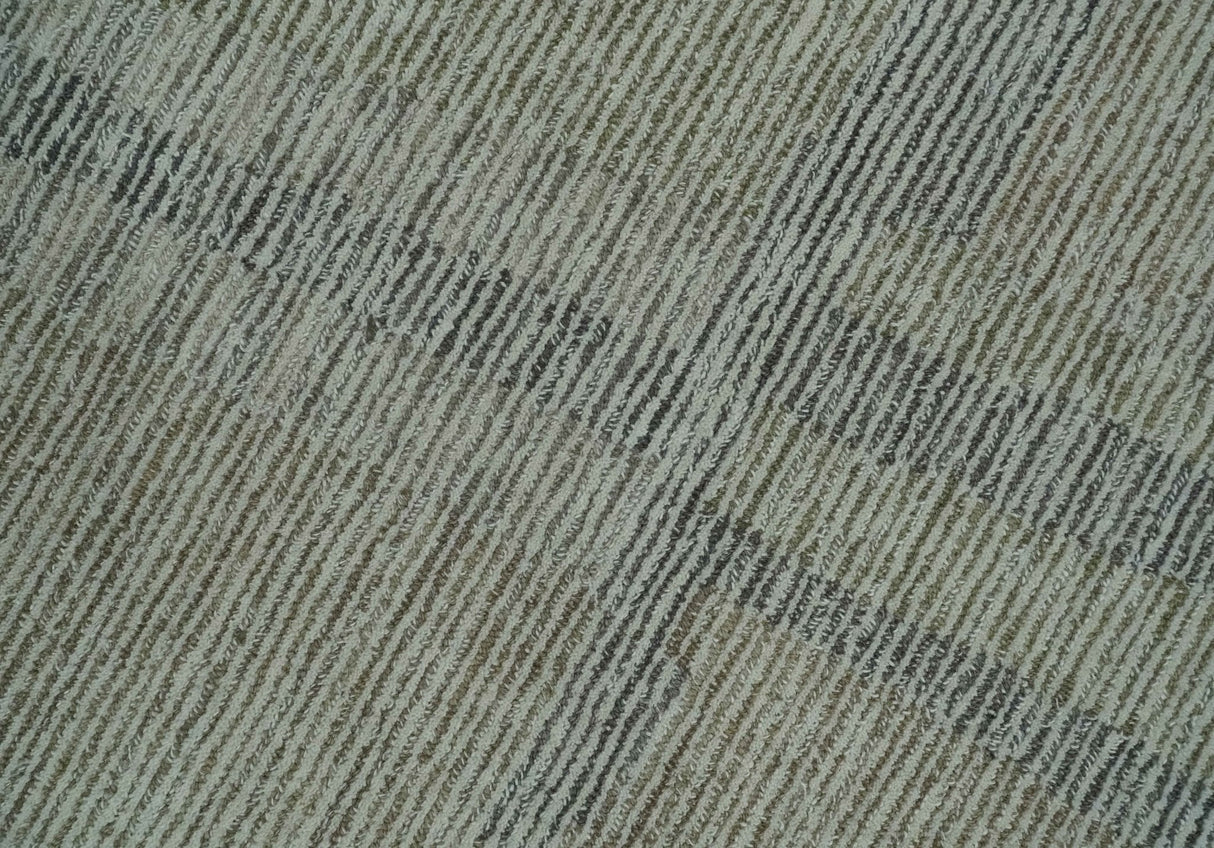 Hand Tufted 8x10 Ivory, Olive and Charcoal Modern Abstract Stripes Design Rug