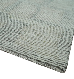 Hand Tufted 8x10 Ivory, Olive and Charcoal Modern Abstract Stripes Design Rug