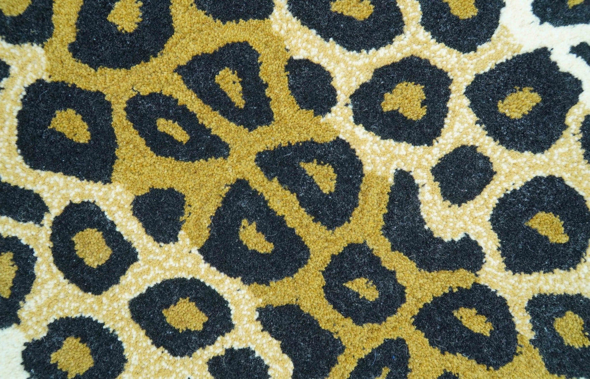 Hand Tufted Animal Leopard Gold And Black 3x5 Wool Area Rug