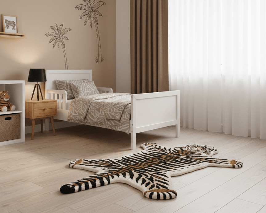 Hand Tufted Animal Tiger Black 3x5 Wool Area Rug