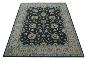Hand Tufted Black and Silver 8x10 Modern Oushak Rug, Kids, Living Room and Bedroom Rug | TRD6501810S
