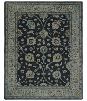 Hand Tufted Black and Silver 8x10 Modern Oushak Rug, Kids, Living Room and Bedroom Rug | TRD6501810S