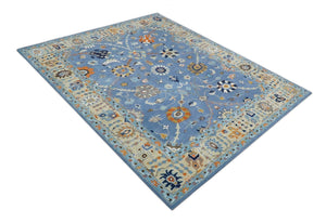 Modern Oushak Blue and Beige Hand Tufted Wool Area Rug