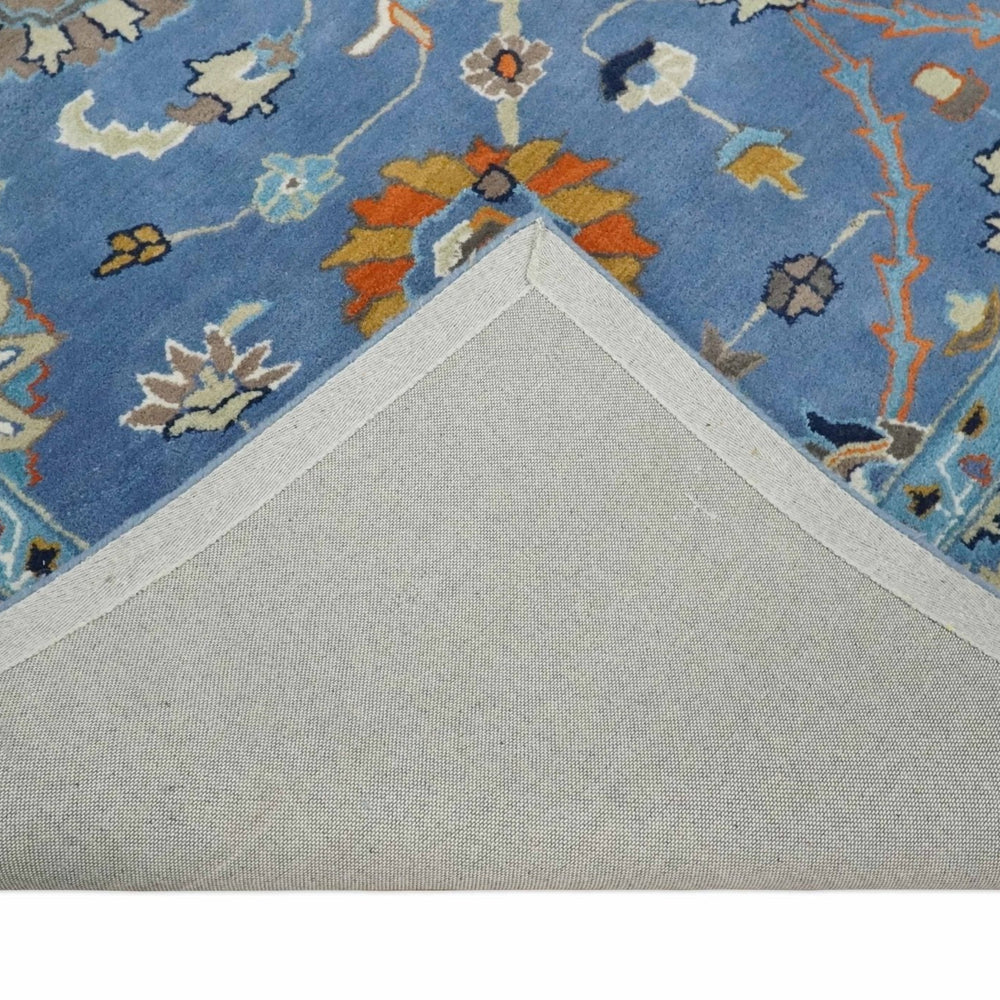 Modern Oushak Blue and Beige Hand Tufted Wool Area Rug