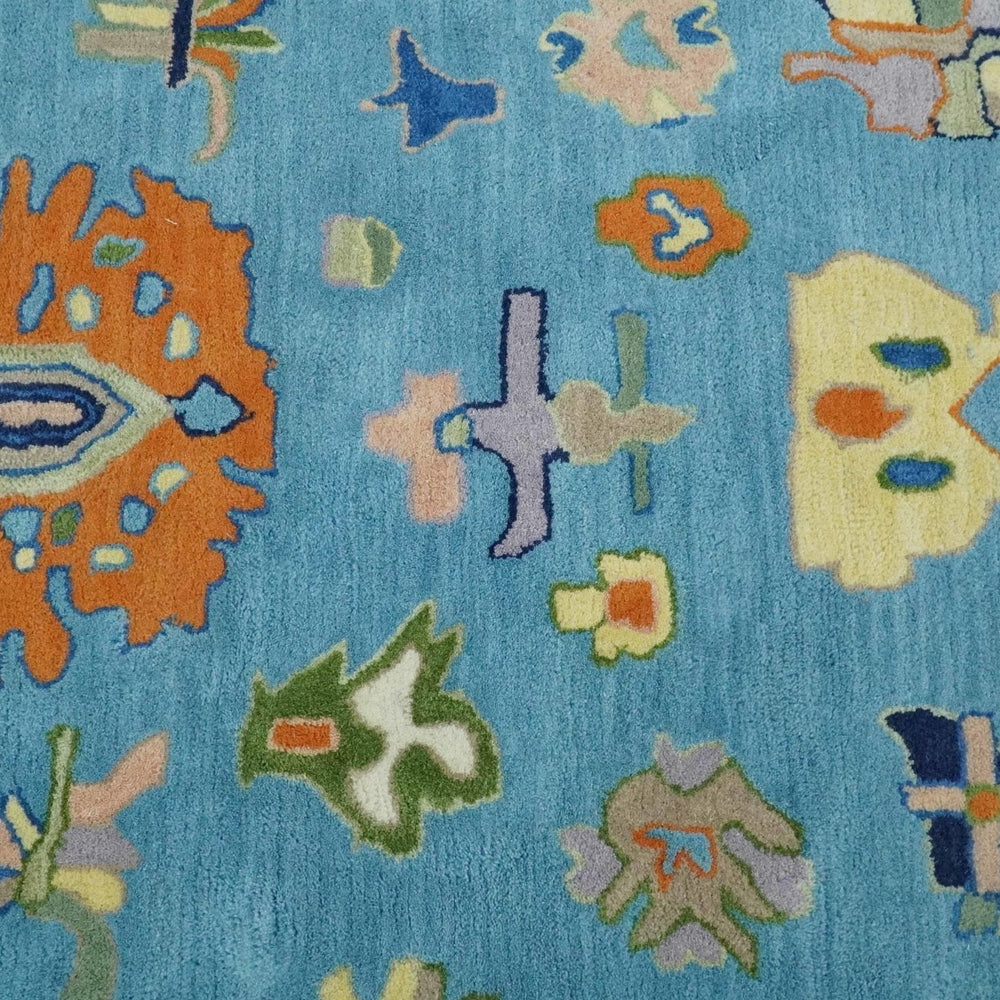 Hand Tufted Blue and Ivory Multi Size Modern Colorful Oushak Rug