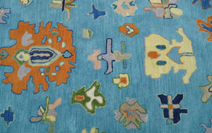 Hand Tufted Blue and Ivory Multi Size Modern Colorful Oushak Rug