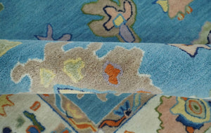 Hand Tufted Blue and Ivory Multi Size Modern Colorful Oushak Rug