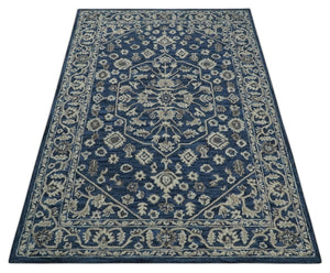 Hand Tufted Blue, Beige and Ivory 5x8 Heriz Serapi style Rug, Kids, Living Room and Bedroom Rug | TRD644158S