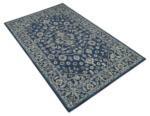 Hand Tufted Blue, Beige and Ivory 5x8 Heriz Serapi style Rug, Kids, Living Room and Bedroom Rug | TRD644158S