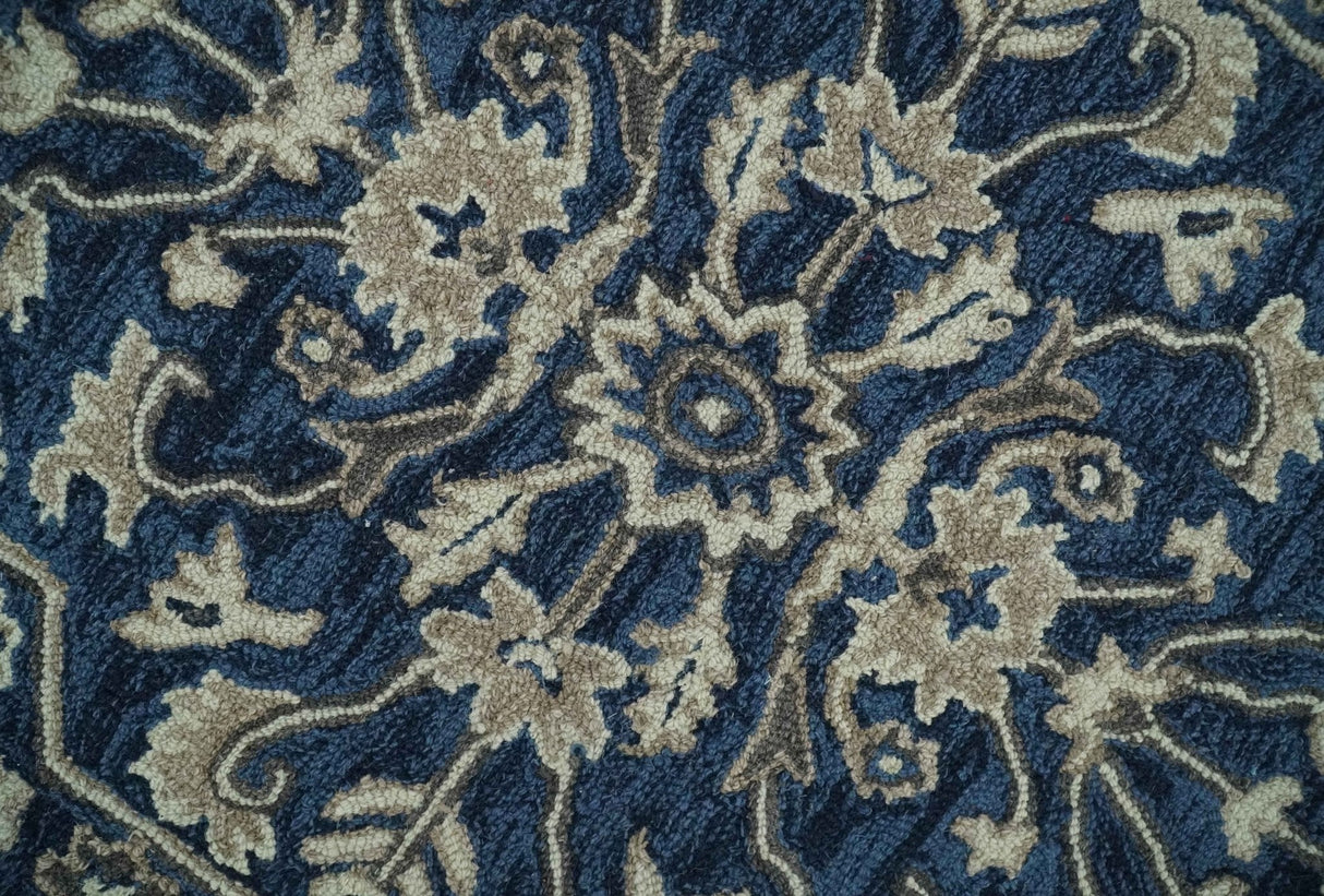 Hand Tufted Blue, Beige and Ivory 5x8 Heriz Serapi style Rug, Kids, Living Room and Bedroom Rug | TRD644158S