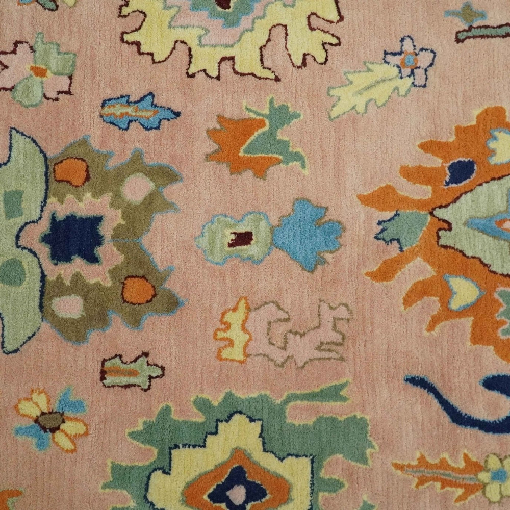 Hand Tufted Pink Peach and Gold Modern Colorful Oushak Rug