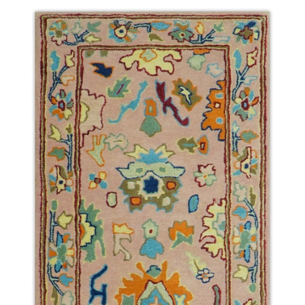 Hand Tufted Pink Peach and Gold Modern Colorful Oushak Rug
