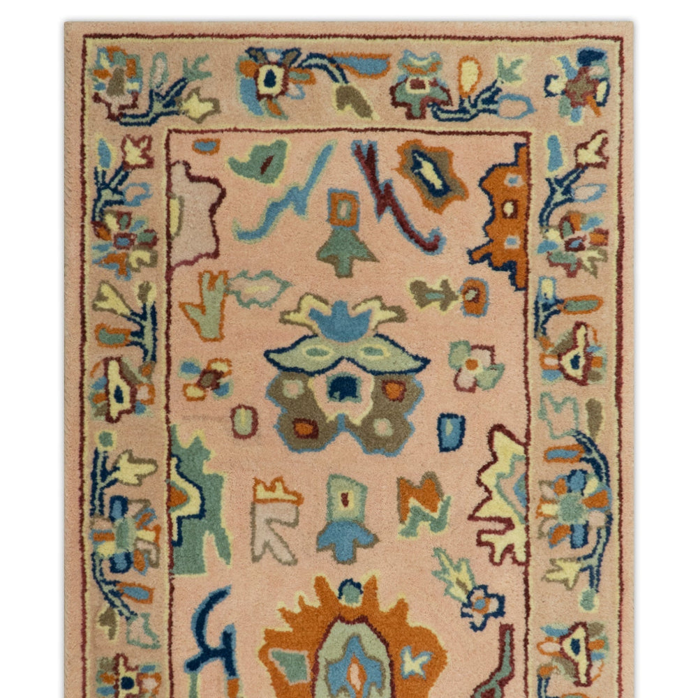 Hand Tufted Pink Peach and Gold Modern Colorful Oushak Rug