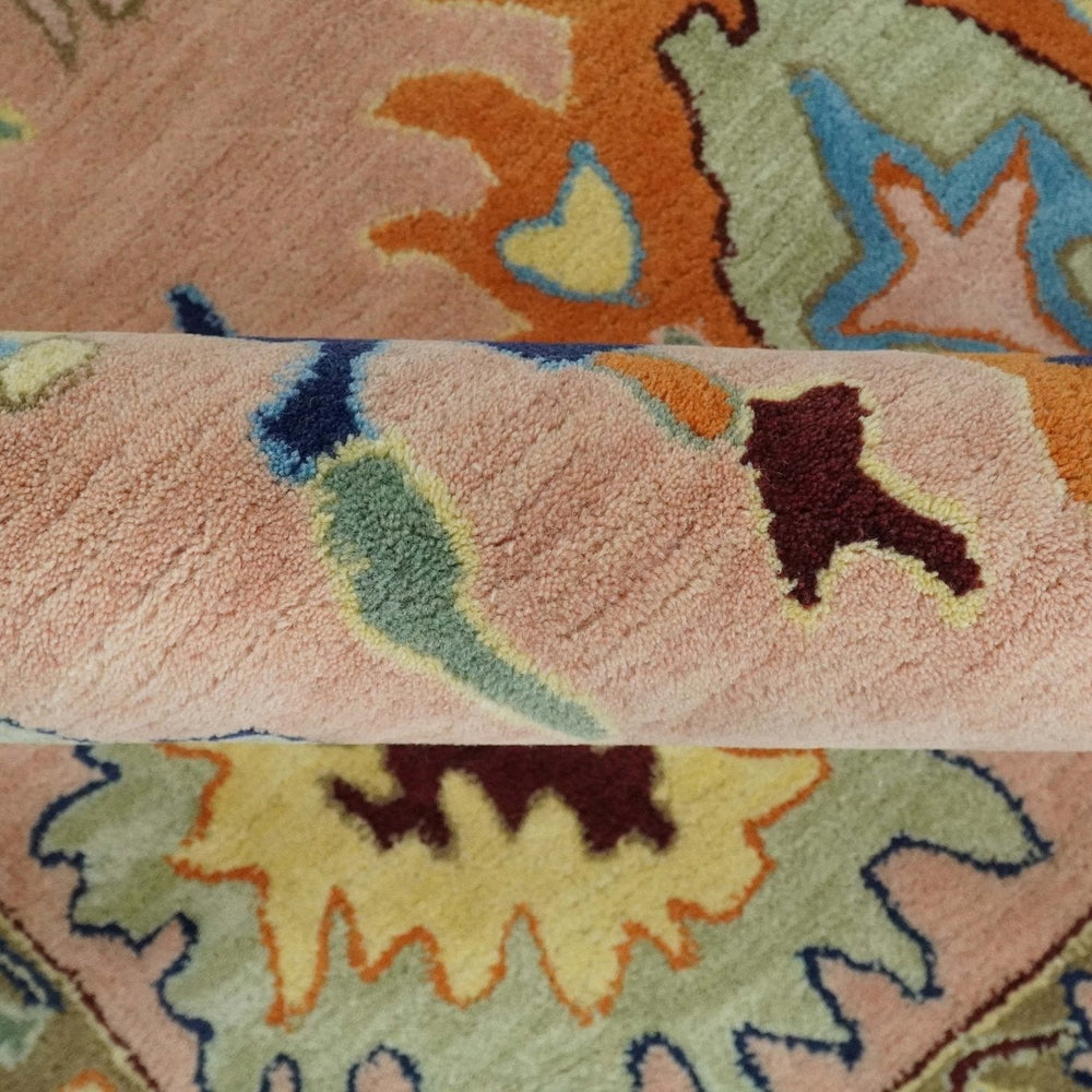 Hand Tufted Pink Peach and Gold Modern Colorful Oushak Rug