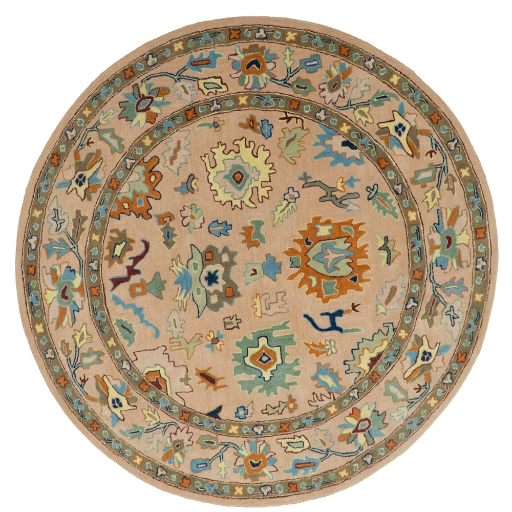 Hand Tufted Pink Peach and Gold Modern Colorful Oushak Rug