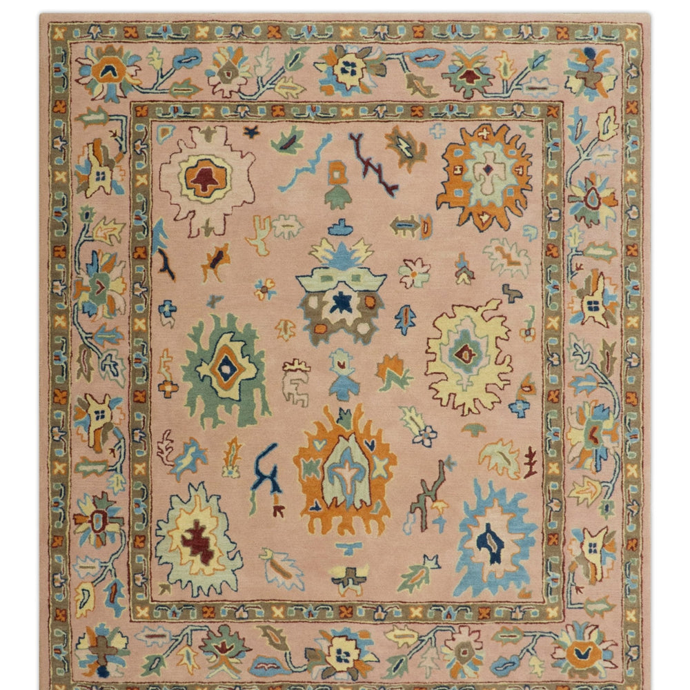Hand Tufted Pink Peach and Gold Modern Colorful Oushak Rug