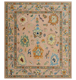 Hand Tufted Pink Peach and Gold Modern Colorful Oushak Rug