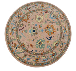 Hand Tufted Pink Peach and Gold Modern Colorful Oushak Rug