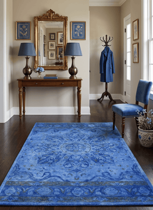 Hand Tufted Traditional Design Blue Overdyed Wool Area Rug