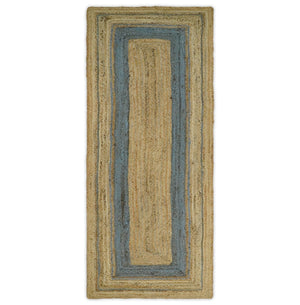 Hand Woven Natural Fiber Blue and Brown Natural Jute Rug