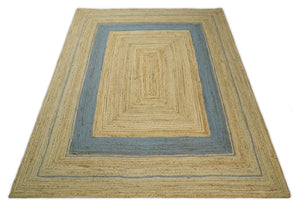Hand Woven Natural Fiber Blue and Brown Natural Jute Rug