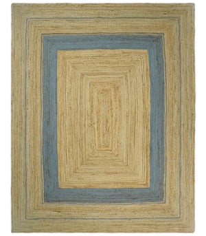 Hand Woven Natural Fiber Blue and Brown Natural Jute Rug