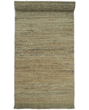Hand Woven Brown Natural Jute and Wool Area Rug