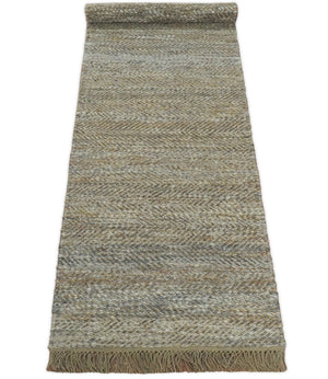 Hand Woven Natural Fiber Jute and Wool Silver and Brown Rug