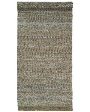 Hand Woven Natural Fiber Jute and Wool Silver and Brown Rug