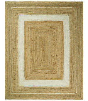 Hand Woven Natural Fiber White and Brown Natural Jute Rug