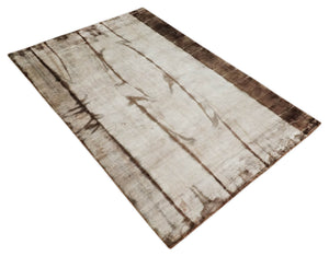 5x8 Hand Woven Beige and Brown Modern Floral Art Silk Rug