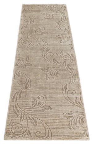 2.8x10 Hand Woven Brown Modern Floral Art Silk Rug