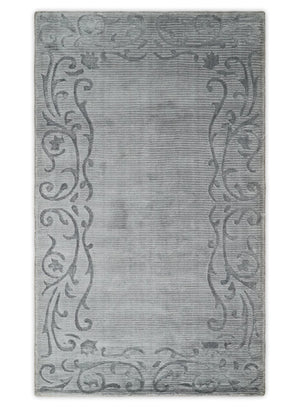 3x5 Hand Woven Silver and Gray Modern Floral Art Silk Rug